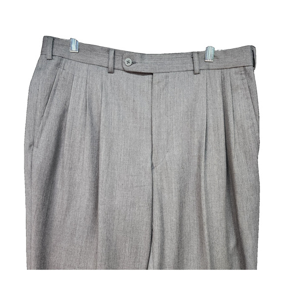 Mens 34x28 Gray Pleated Cuffed Dress Pants Relaxed Straight Career Custom Cut - Picture 3 of 10